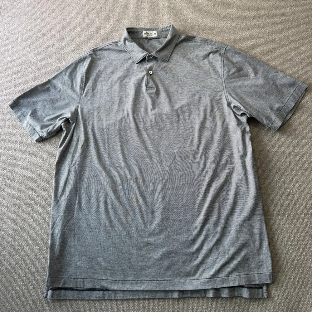 Peter Millar Nanoluxe Polo Shirt Men XL Gray Microstripe Short Sleeve Golf